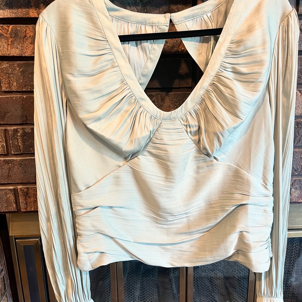 Anthropologie Green Ruched Ruffled Blouse